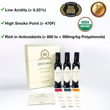 Entimio Collection Gift-Box | 2024-25 Harvest Organic Extra Virgin Olive Oil Set, Early Harvest from Italy | 25.5 (3 x 8.5) fl oz