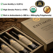 Entimio Collection Gift-Box | 2024-25 Harvest Organic Extra Virgin Olive Oil Set, Early Harvest from Italy | 25.5 (3 x 8.5) fl oz