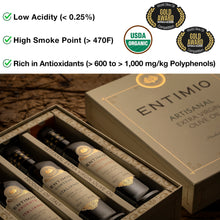 Entimio Collection Gift-Box | 2025-2026 Early Harvest Organic Extra Virgin Olive Oil Set from Italy | 25.5 (3 x 8.5) fl oz