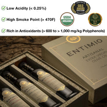 Entimio Collection Gift-Box | 2025-2026 Early Harvest Organic Extra Virgin Olive Oil Set from Italy | 25.5 (3 x 8.5) fl oz