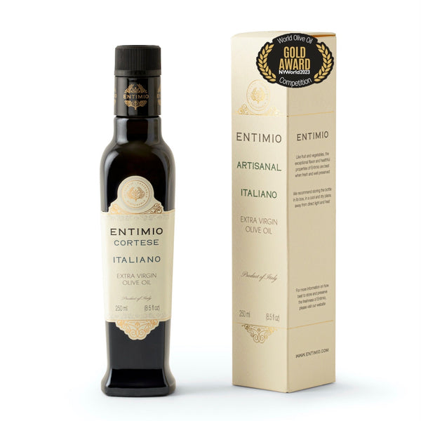 Entimio Cortese | 2023-24 Harvest Medium Organic Extra Virgin Olive Oil, Early Harvest from Tuscany | 4 x 8.5 fl oz