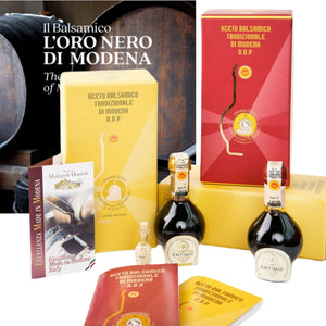 Entimio Balsamico Trio | 2 x Traditional Modena Balsamic Vinegar DOP - Aged +12 and +25 Years with the Balsamico Book | 2 x 3.4 fl oz + Book