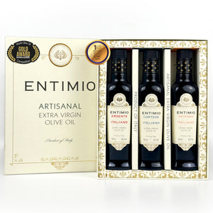 Entimio Collection Gift-Box | 2024-25 Harvest Organic Extra Virgin Olive Oil Set, Early Harvest from Italy | 25.5 (3 x 8.5) fl oz