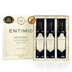 Entimio Collection Gift-Box | 2025-2026 Early Harvest Organic Extra Virgin Olive Oil Set from Italy | 25.5 (3 x 8.5) fl oz