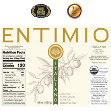 Entimio Italiano | 2025-2026 Harvest Versatile Organic Extra Virgin Olive Oil, Award-Winning | 16.9 fl oz