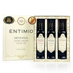 Entimio Collection Gift-Box | 2025-2026 Early Harvest (Air-Freight Limited Early Release) Organic Extra Virgin Olive Oil Set from Italy | 25.5 (3 x 8.5) fl oz