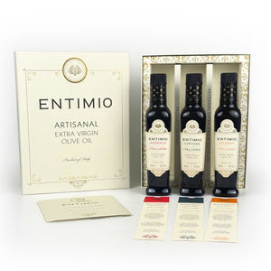Entimio Collection Gift-Box | 2024-25 Harvest Organic Extra Virgin Olive Oil Set, Early Harvest from Italy | 25.5 (3 x 8.5) fl oz