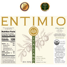 Entimio Italiano | 2025-2026 Harvest Versatile Organic Extra Virgin Olive Oil, Award-Winning | 4 x 16.9 fl oz