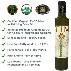 Entimio Italiano | 2024-25 Harvest Versatile Organic Extra Virgin Olive Oil, Award-Winning | 16.9 fl oz